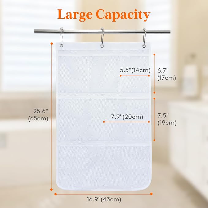 Lifewit Cruise Essentials Shower Caddy Must-Have, 7 Pockets Hanging Bathroom Organizer with Quick-Dry Mesh, Portable Shower Bag to Storage Soap, Shampoo, for RVing, Travel, Camping, White, 1 Pack - Image 2