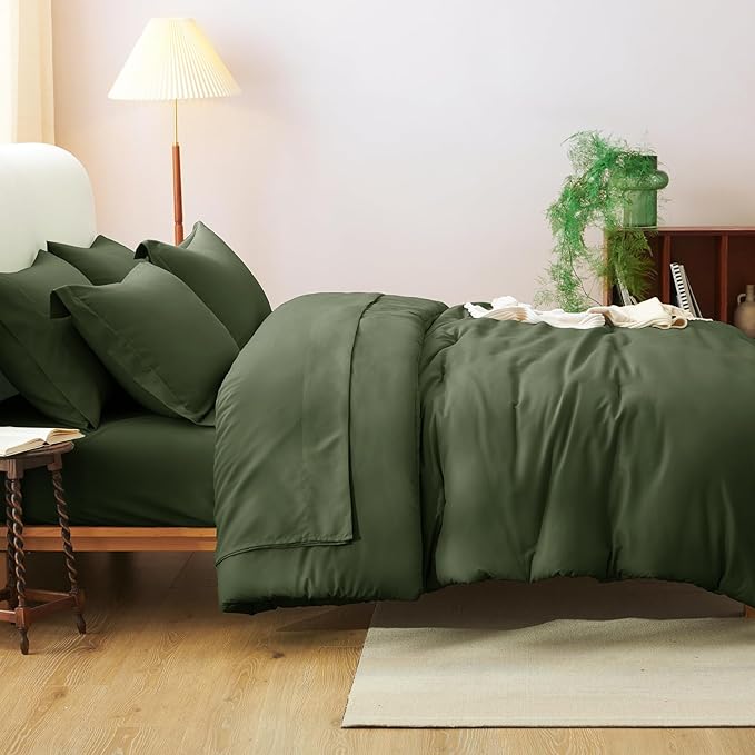 CozyLux Full Size Comforter Sets Olive Green, 7 Pieces Bed in a Bag Full Comforter Set with Sheets, Luxury Bedding Sets with Down Alternative Comforter, Fitted Sheet, Flat Sheet, Pillowcases & Shams