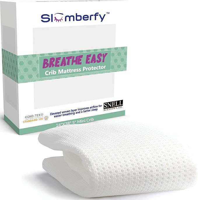 Breathable Mini Crib Waterproof Mattress Protector Pad- Hypoallergenic - Noiseless - Washable- Breath Easy, Babies and Toddlers, Lab Tested - MIni Crib Size 24"X38" by Slumberfy