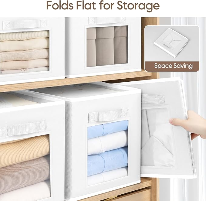 Homsorout Storage Cube 11 Inch - Cube Storage Bins with Window, Closet Storage Baskets with Handle, Fabric Bins for Closet, Shelves, Toys, Clothes, Set of 8, White - Image 8