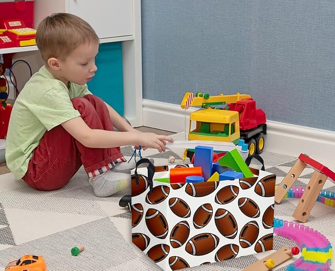 Rectangular Football Baskets Kids Storage Bins Baby Boy Basket Kids Toy Storage Bin Organizer Box Football Room Decor for Home(Football Basket) - Image 2