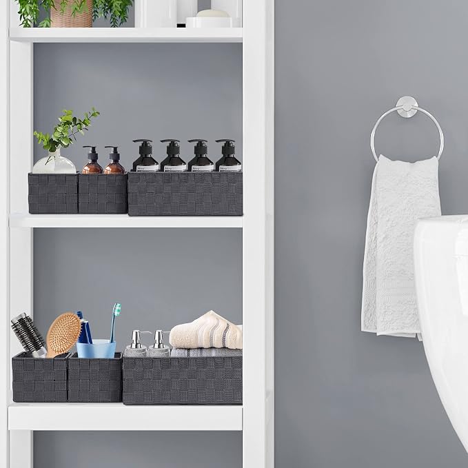 Posprica Woven Storage Baskets for Organizing 6 Pack, Large&Small Storage Cube Bins Set for Bathroom, Storage Boxes Container for Drawer, Closet, Shelf, Dresser, Dark Grey - Image 3