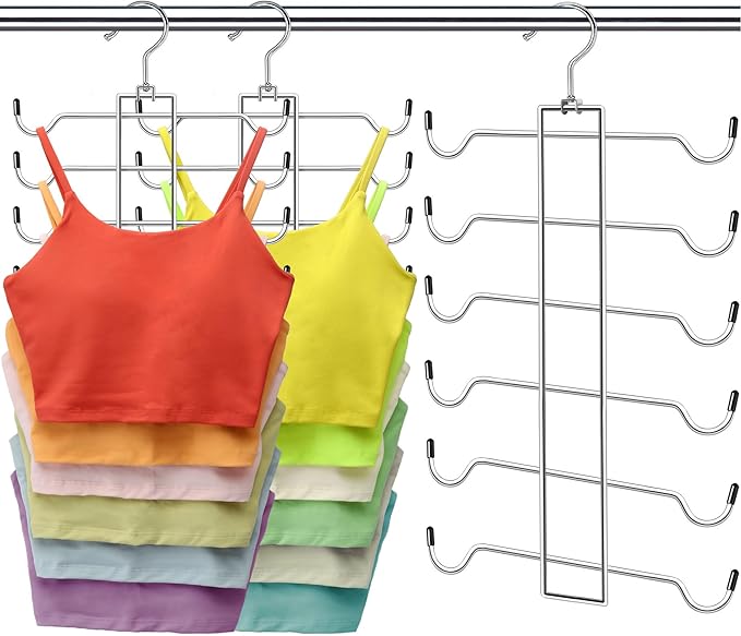 Closet Organizers and Storage, 6 Tier Tank Top Hanger, Dorm Room Essentials, Non-Slip Bra Hangers Space Saving, Organization for Camisoles Sports Bras Strappy Dress Swimsuits Ties, 3 Pack by CLODSPAC