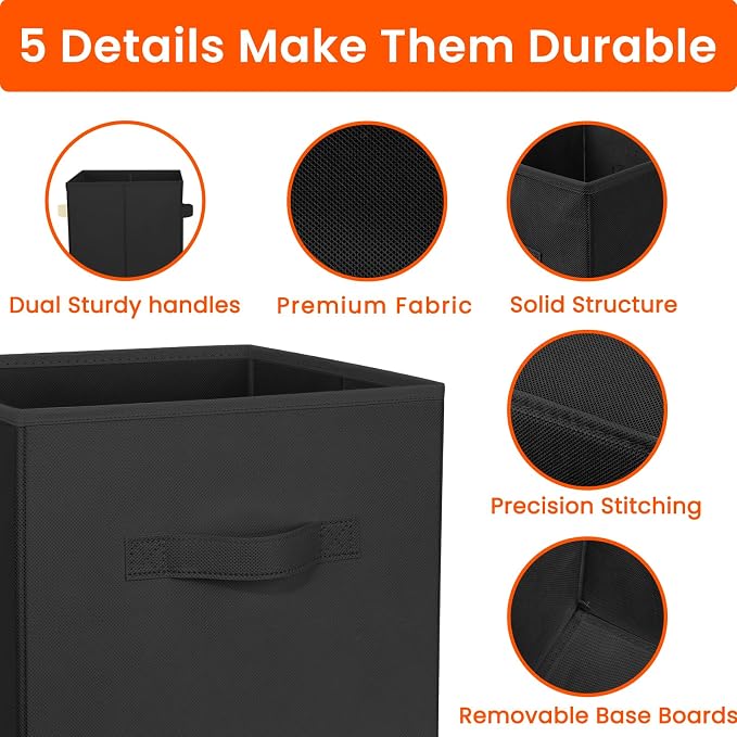 Criusia Storage Cubes, 11 Inch Clothes Storage Bins for Shelves Closet (10 Pack), Fabric Collapsible Storage Bins with Dual Handles, Cubby Storage Baskets Boxes, College Dorm Room Essentials (Black) - Image 6
