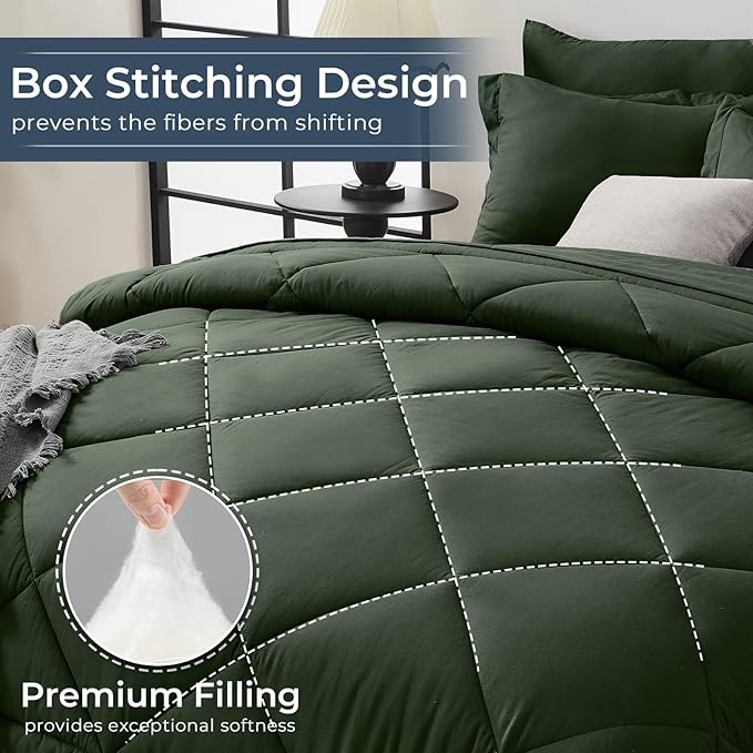 HEVUMYI Army Green Twin-XL Comforter Set - 5-Piece All Season Bed in a Bag Twin-XL, Ultra Soft Bedding Set with Comforter, Flat Sheet, Fitted Sheet, Pillowcases, Pillow Shams