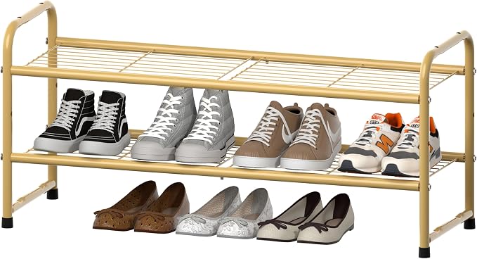 SUFAUY 2-Tier 33" Wide Shoe Rack, Closet Metal Wire, Stackable, Gold by SUFAUY