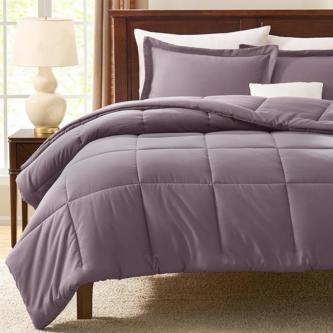 CozyLux King Size Comforter Set - Dusty Purple Comforter King Size, 3 Pieces Box Stitched Bed Set for All Seasons, Soft Lightweight Bedding Sets with 1 Down Alternative Comforter and 2 Pillow Shams