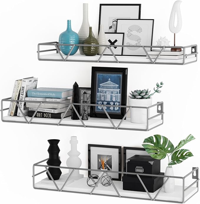 Amaoot Floating Shelves Set of 3, Home Wood Wall Shelf, Farmhouse Shelf for Bedroom, Wall Mounted Floating Shelf for Living Room, Bedroom, Bathroom, Kitchen, Office (Gray) by Amoot
