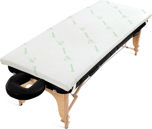 HOMBYS Memory Foam Massage Bed Mattress Topper with Cooling Rayon Derived from Bamboo Cover, Lash Bed Table Mattress Topper with Elastic Bands, Cushion Only, White, 73" x 24"