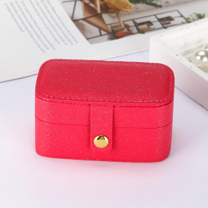 KUKUVR Small Travel Jewelry Box, Mini Jewelry Holder for Multiple Rings Necklace Earrings Lipstick, Portable Jewelry Storage Organizer Case with Removable Ring Slot (RED) - Image 6