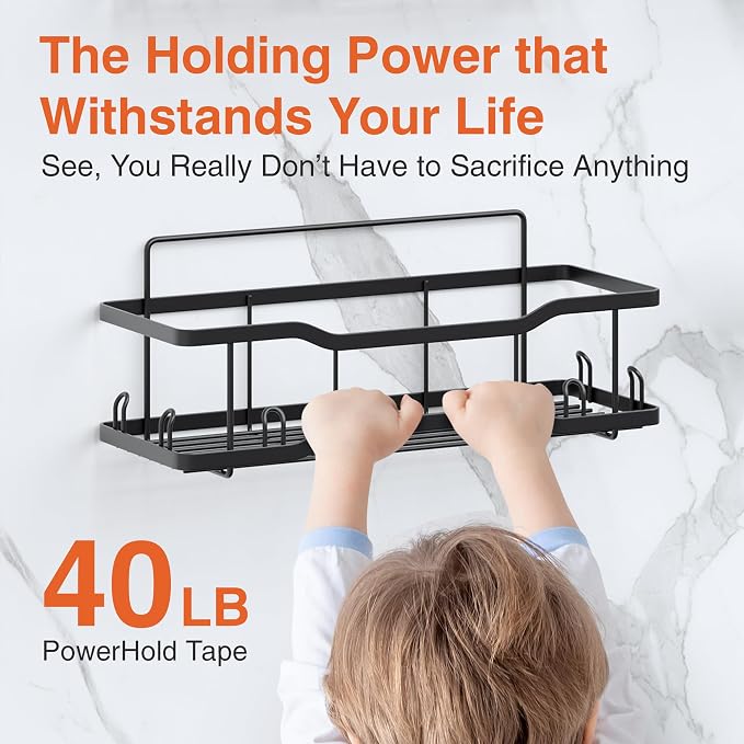Shower Caddy Bathroom Shelves, The Athena Silken 4 Set, 40LB Capacity, Adhesive Tape No Drill - Rustproof -Gorgeous Powder Coated 304 Stainless Steel Shower Organizer for kitchen & Home Decor - Black - Image 3