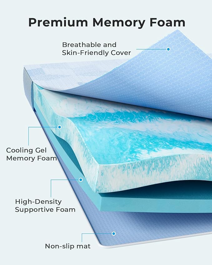 PERLECARE Firm Mattress Topper Twin XL – 3 Inch Cooling Gel Memory Foam Bed Topper for Pressure Relief, Supportive Mattress Pad with Removable Non-Slip Cover, Made with CertiPUR-US® Certified Foam