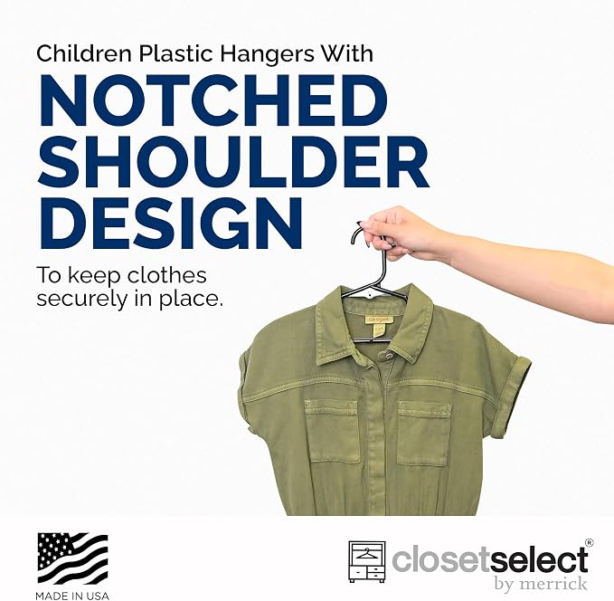 Closetselect Childrens Hangers 30 Pack - 11.75 Inch Plastic Kids Hangers for Closet, Baby Hangers for Children Clothes Sizes 0 to 8, Non-Slip Infant Hangers with Shoulder Grooves, Made in USA | Black - Image 4