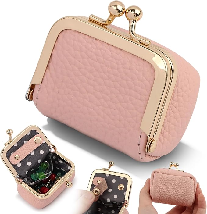 PU Leather Mini Jewelry Box, Vintage Portable Mini Jewelry Organizer with Kiss Lock, Compact Travel Case for Rings, Earrings, Necklaces - Ideal Gift for Women by Unknown