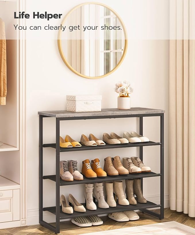 HOOBRO Shoe Rack, 4 Tier Shoe Storage Organizer with 3 Oxford Fabric Shelves and Top Panel, Holds 12-16 Pairs of Shoes for Entryway and Closet, Industrial, Greige BG47XJ01G1 - Image 4