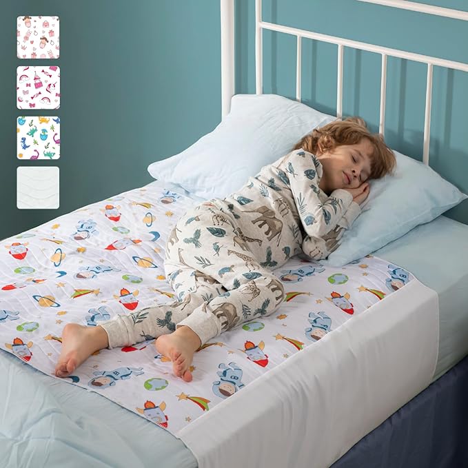 IMPROVIA® Pee Pads for Kids - Bed wetting Pads for Kids Potty Training Bed mats for Toddlers Waterproof Reuseable Washable Absorbent, Non Slip - Space Design - Twin Size 34”x36