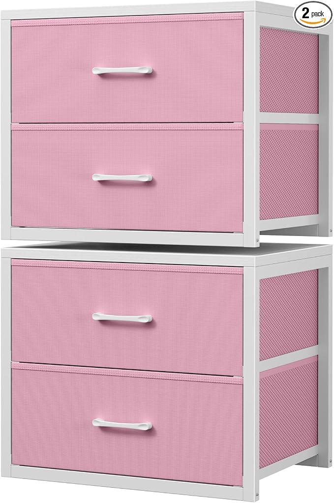 BOLUO Stackable Closet Drawers for Clothes Organizers and Storage Fabric Pink 2 Drawer Dresser for Bedroom 2 Packs Modern Small by BOLUO