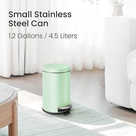 Cesun 1.2 Gallons Small Green Trash Can, Bathroom Garbage Can with Lid and Foot Pedal, Mini Round Wastebasket for Bathroom, Bedroom, Office, 4.5 Liters / 1.2 Gallons, Green - Image 2