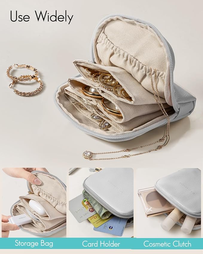 VLANDO Small Travel Jewelry Case,Jewelry Pouch Bags with Zipper,Velvet Jewelry Organizer Storage Bag for Bracelet Rings Earring Travel Essentials-Grey - Image 4