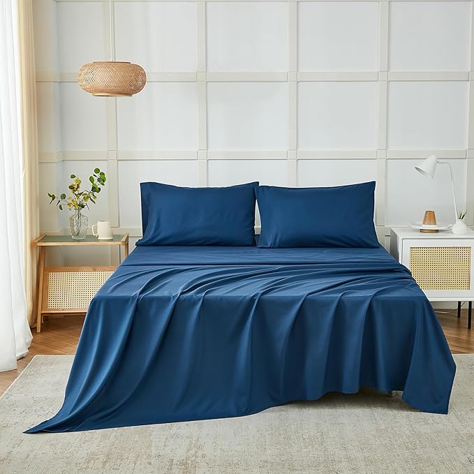 ILAVANDE Navy Queen Sheets Set 4 Piece, Hotel Luxury Super Soft 1800 Series Microfiber Navy Blue Bed Sheets Set-Wrinkle Free & Breathable-14 Deep Pocket Sheets for Queen Size Bed(Queen,Navy Blue)