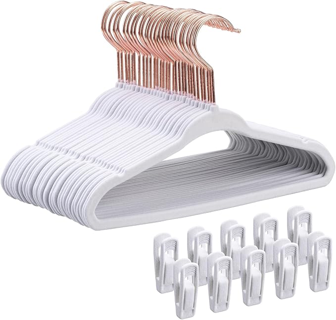 Tonswachic Baby Hangers Velvet - 11 Inch Baby Felt Hangers Non Slip for Toddler - Kids Hanger for Infant Clothes - 30 Pack with 10 Hanger Finger Clips, White by TonswachicHangersSpaceSaver
