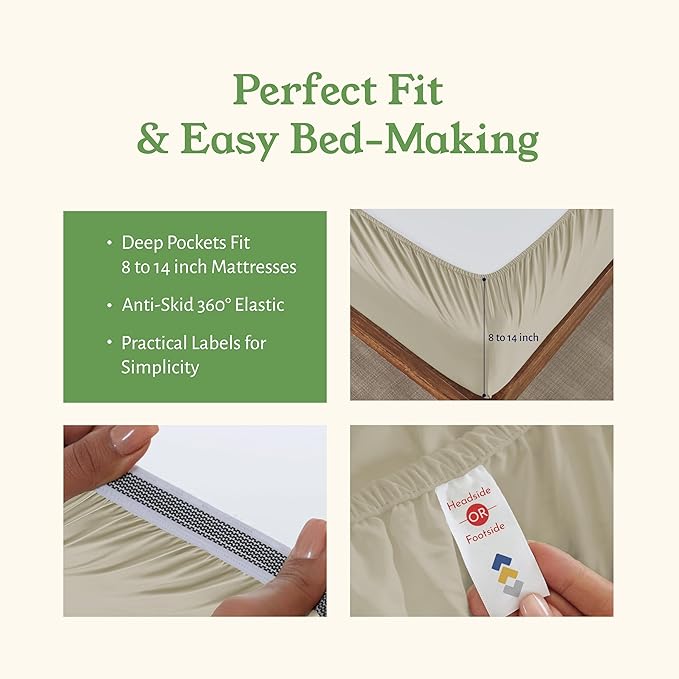California Design Den Twin Size Sheets Set - Soft 100% Organic Bed Sheets with Deep Pockets, Crisp Percale, Breathable and Durable Bedding Set - Warm Taupe