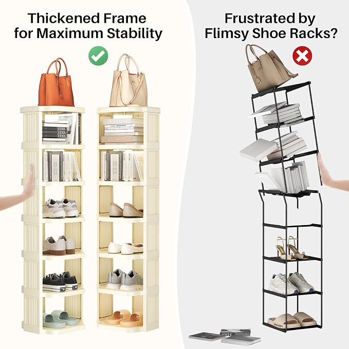 Kitstorack Vertical Shoe Rack: 5 Tiers Stackable Shoe Rack for Closet DIY Free Standing Shoe Organizer Small Shoe Shelf for Small Spaces and Narrow Spaces Plastic, White - Image 4
