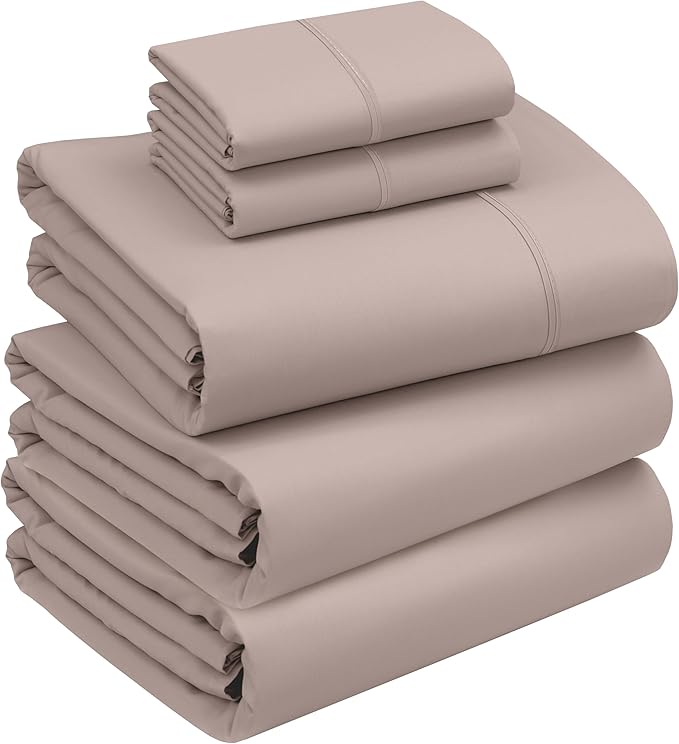 RUVANTI 100% Cotton Sheets – Split King Size Percale Bedding, Cooling & Breathable, Durable with a Crisp, Soft & Comfortable Feel, 16" Deep Pocket, 5-Piece Set, Warm Mocha