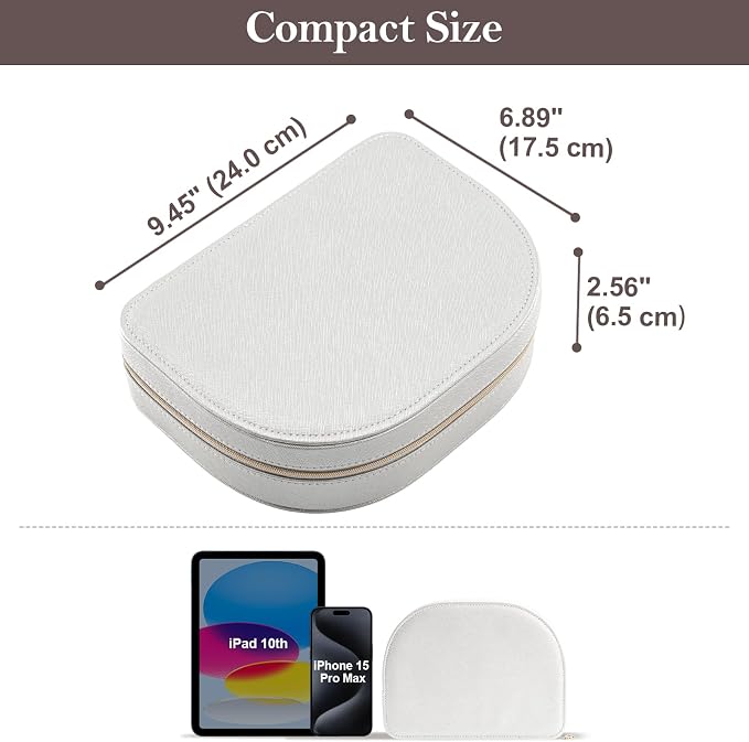 ProCase Travel Size Jewelry Box, Large Portable Seashell-Shaped Jewelry Case, 2 Layer Jewelry Organizer in PU Leather for Women -Silver - Image 6