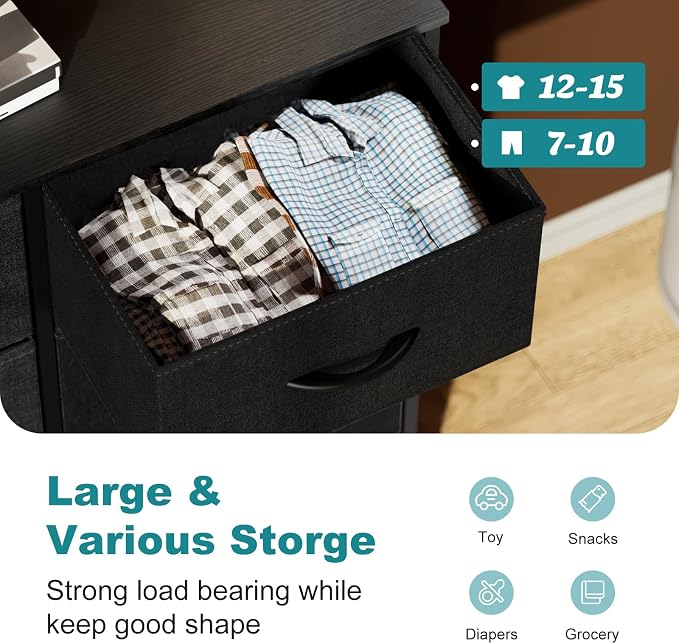 OLIXIS 8 Drawer Storage Dresser with Wood Top - Wide Fabric Chest Organizer for Bedroom, Closet, Living Room,Tower Cabinet, TV Stand, Hallway Entryway Furniture,Black - Image 5