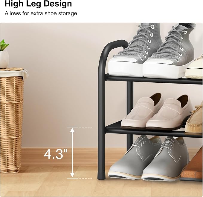 STO STO Expandable Shoe Rack, 2-Tier Metal Small Shoe Rack for Closet, Up to 12 Pairs Adjustable Shoe Rack Storage for Front Door Entrance, Free Standing Shoe Rack Organizer for Entryway, Black - Image 5