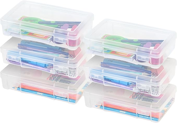 IRIS USA Pencil Case Boxes, 6-Pack, |Made in USA|, Plastic Bead Organizing Containers with Snap Lid for Arts, Crafts, Ephemera, Stickers, & Dance Cheer, Clear - Medium by IRISUSA