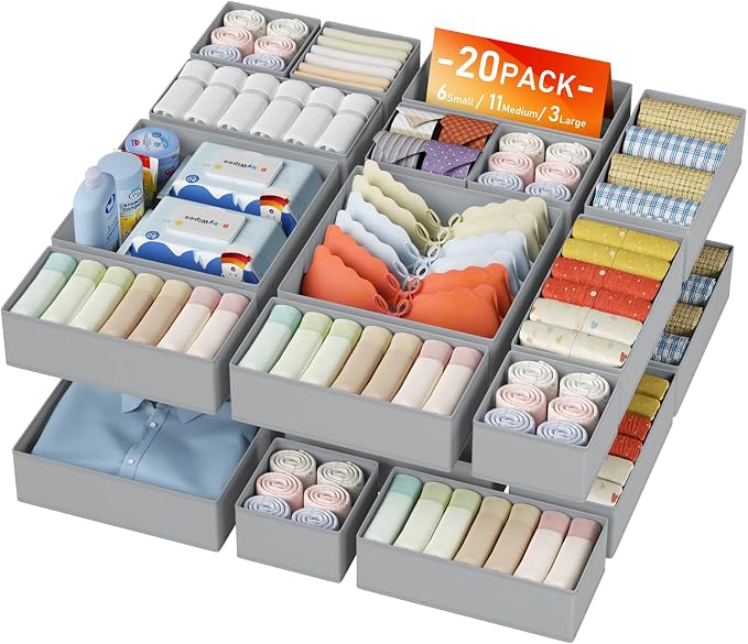 DIMJ Drawer Organizer Clothes - 20 Pack Closet Drawer Organizer Bins for Baby Clothes Storage, Fabric Dresser Organizer for Nursery Bedroom, Foldable Small Drawer Dividers for Underwear Socks by DiMJ