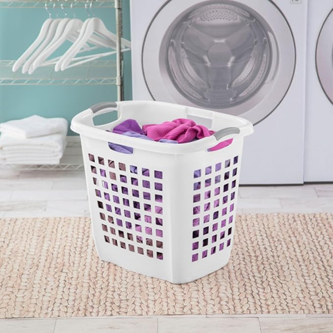 Sterilite Ultra Easy Carry Laundry Hamper, Comfort Handles to Easily Carry Clothes Between the Bedroom and Laundry Room, Plastic, White, 4-Pack - Image 4