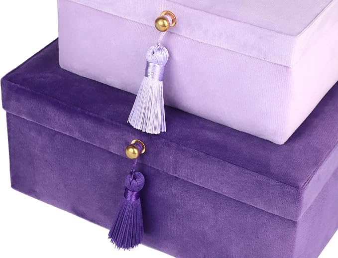 HofferRuffer Velvet Jewelry Boxes Decorative Boxes, Storage Accessory Organizer Boxes with Elegant Handle Decor, Classic Velvet Set of 2 Pieces (Purple) - Image 6