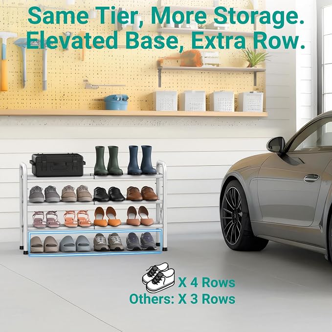 YEASHEIN 3-Tier Expandable Shoe Rack for Closet Floor, X-Frame Metal Small Shoe Rack for Entryway, Adjustable Shoe Shelf Organizer, Free Standing Shoe Racks for Front Door Entrance, Garage - White - Image 3