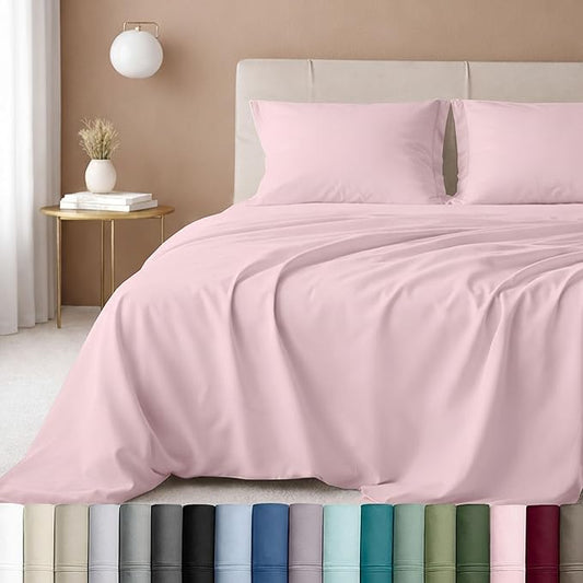 California Design Den - Luxury Full Size Sheet Set - 100% Cotton, 600 Thread Count Deep Pocket Full Size Bed Sheets, Sateen Weave - Blush Pink