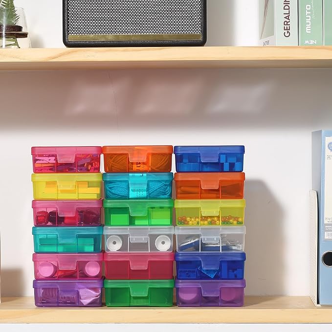 novelinks Plastic Clear Storage Containers for Organizing, Craft Storage Organizers and Stackable Storage Bins with Lids for Pencil Box, Bead, Cookie Cutter, Board Game (18 Pack Small -Color) - Image 5