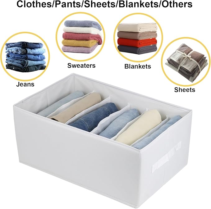 Extra Large Clothes Closet Organizer 6 Compartments for Jean Sweater Sheets to Shirt - Divided Clothing Storage Boxes for Closet, Wordrobe, Bedroom, Shelf (4pc White) - Image 2