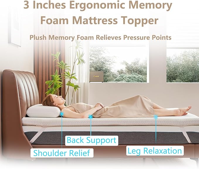 3 Inch Memory Foam Mattress Topper Twin Size - CertiPUR-US Certified - Gel Cooling Mattress Pad with Removable Bamboo Cover,Bed Topper for Pressure Relief(White) (White, Full)
