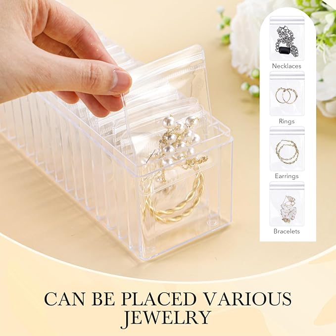 Kenning 42 Pcs Acrylic Jewelry Case Organizer, Clear Jewelry Organizers Holder with Portable Anti Tarnish Storage Bags for Rings, Earrings, Necklaces, Ideal Gifts for Women (Clear) - Image 4