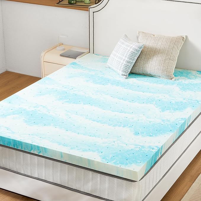 Sweetcrispy Memory Foam Mattress Topper Queen, 3 Inch Thick Gel Infused Cooling Toppers Pad for Queen Size Bed, Sleeper Sofa, RV, Camper, CertiPUR US Certified, Ventilated and Breathable, Blue
