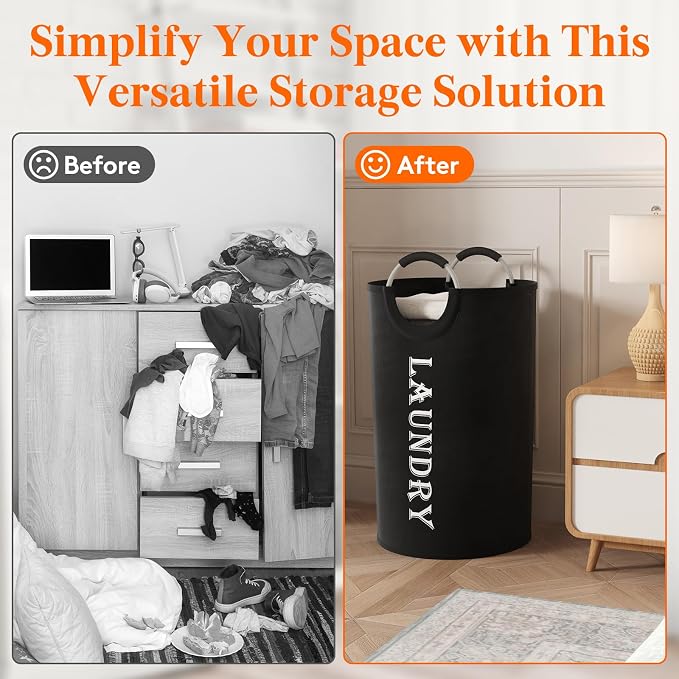 Lifewit 120L 2-Pack Large Laundry Basket, Collapsible Laundry Hamper with Aluminum Handles, Waterproof Freestanding Dirty Clothes Hampers for Laundry Room Bedroom Dorm Bathroom, Black - Image 6