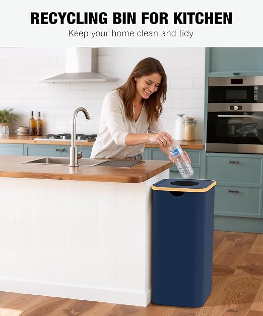 Recycling Bins for Kitchen, 26 Gallon (100L) Recycle Bin with lid, Indoor Oxford Fabric Recycling Trash Can with 2 Pack Removeable and Reusable Inner Bags for Bottle Can Glass Plastic Sticker, Blue - Image 2