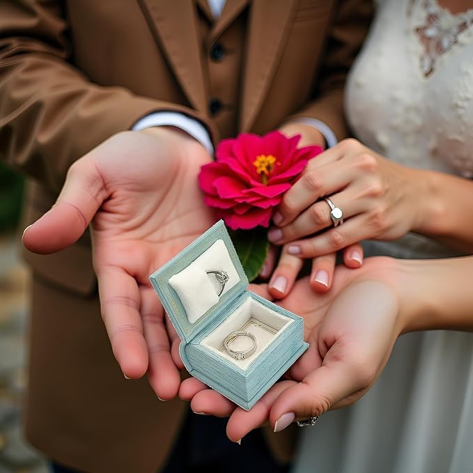 Book Shaped Ring Box - Vintage Engagement Ring Box with Hinged Lid for Proposal Engagement Wedding, Proposal Ring Case -PRB017-Blue - Image 6