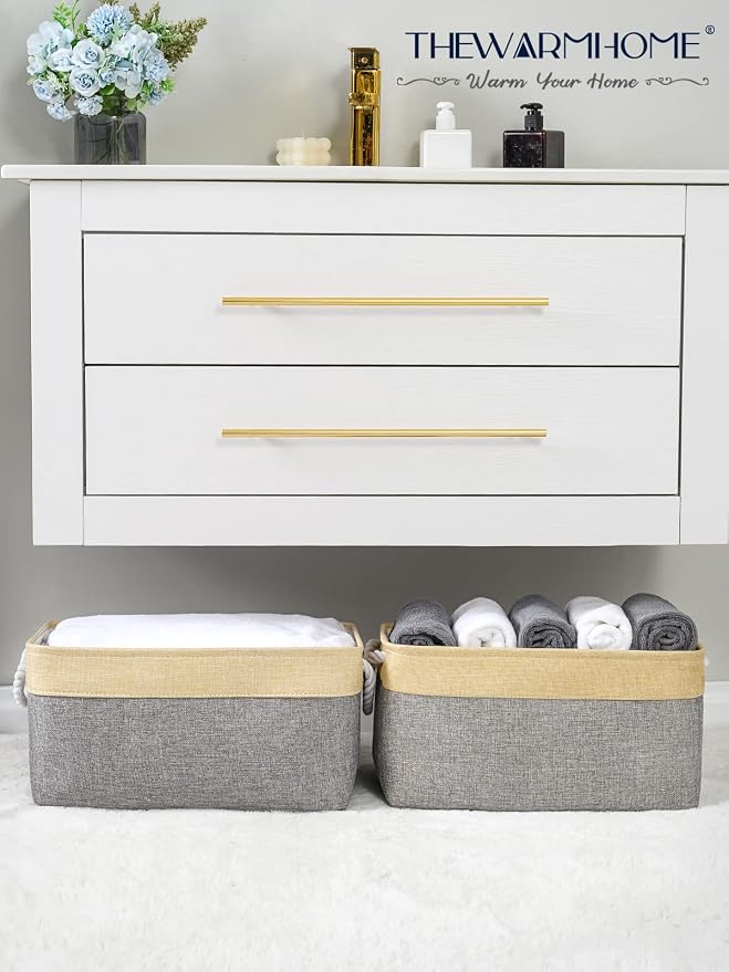 TheWarmHome Fabric Storage Bins Baskets for Organizing, Large Sturdy Storage Basket W/Handles, Decorative Foldable Storage Baskets for Shelves Closet Nursery Toy (Large - 3 Pack 15.7L×11.8W×8.3H) - Image 2