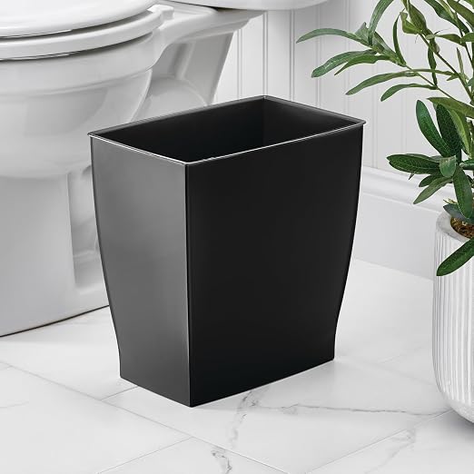 iDesign Small Plastic Bathroom Trash Can, Slim Rectangle Garbage Bin for Bedroom, Office, Dorm, 2-Pack, Black - Image 3