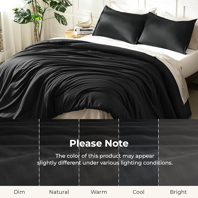 Litanika Oversized King Comforters Black Super King Size, 3 Pieces Lightweight Solid Bedding Comforter Set, All Season Fluffy Bed Set (120x120In Comforter & 2 Pillowcases)