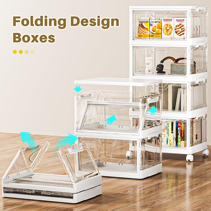 SNSLXH Portable Clear Storage Bins with Lid & Wheels, 24QT Clear Storage Bins with Lid, 4-Tier Plastic Bins with Wheels, Stackable, Magnetic Doors, for Bedroom, Living Room, Office - Image 5