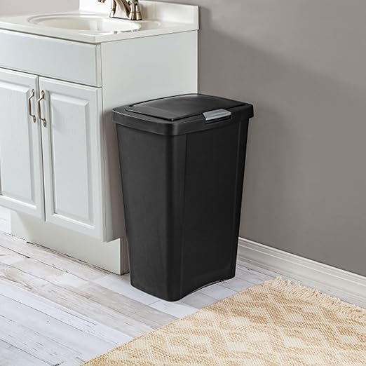 Sterilite 4 Pack Kitchen Trash Can - 13 Gallon TouchTop Wastebasket with Titanium Latch, Black - Image 4